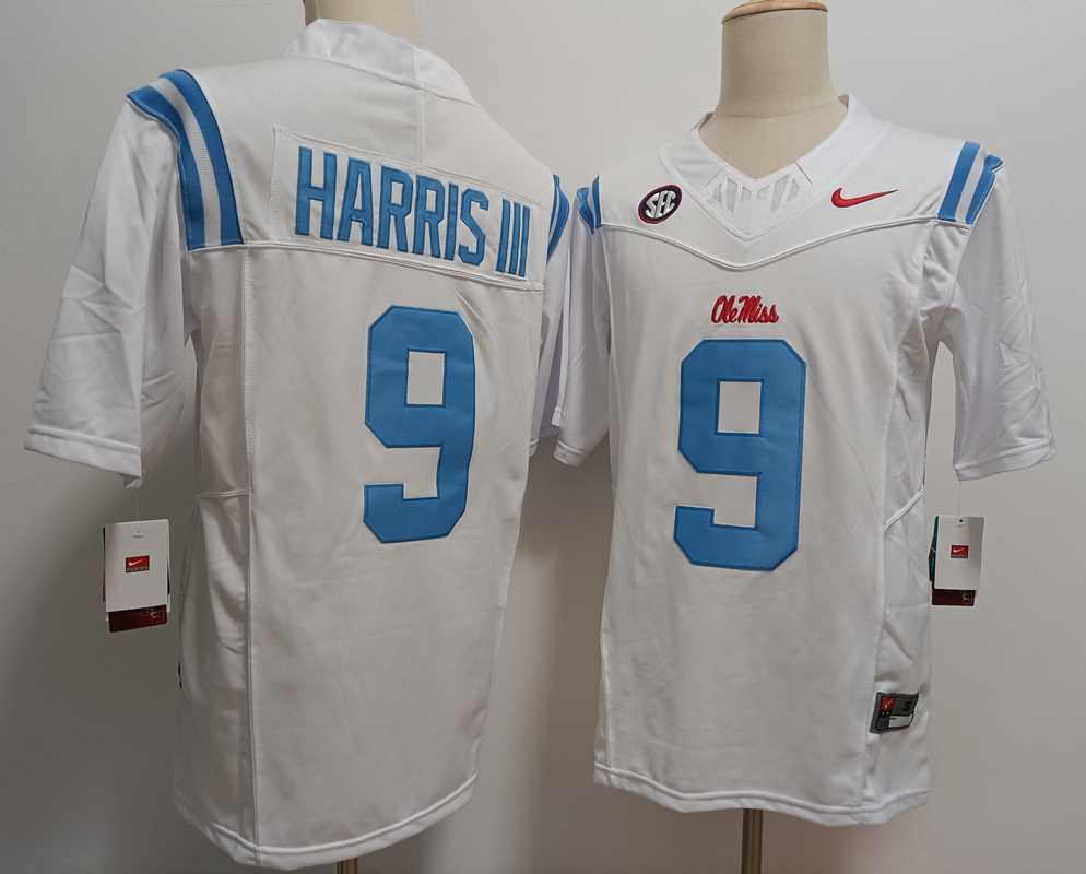 Mens Ole Miss Rebels #9 Tre Harris III White FUSE College Stitched Jersey->ole miss rebels->NCAA Jersey